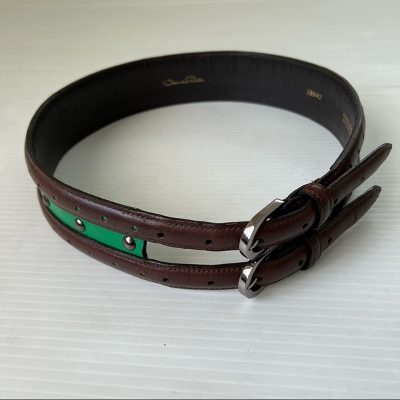 Oscar de la Renta Vintage Double Buckle Leather Belt , M main image 10